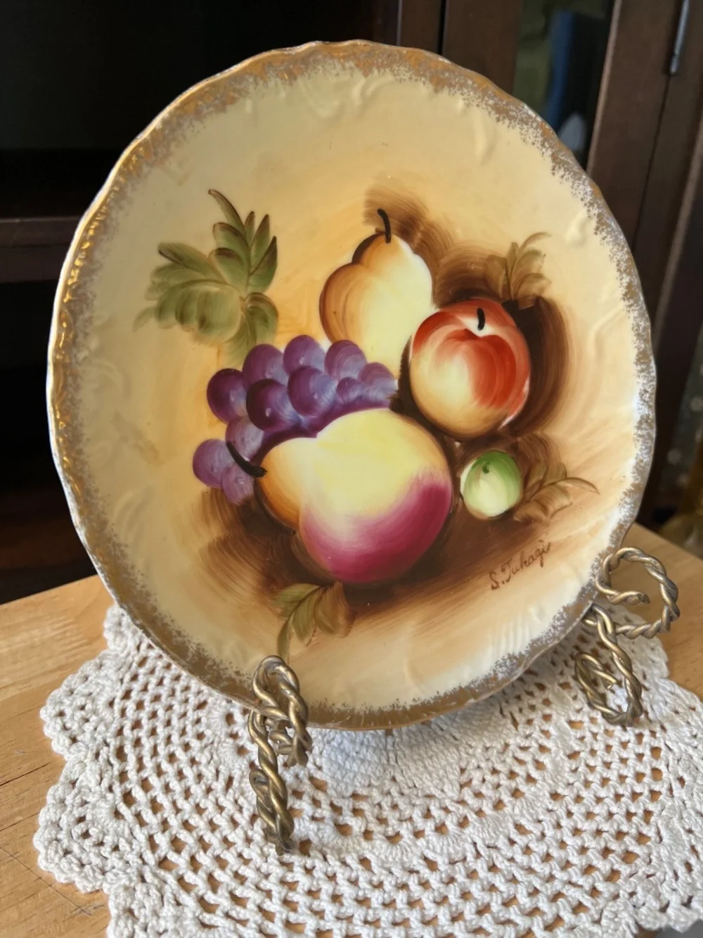 Hand Painted S.Takagi Japan Wall Decor Plate Still Life Fruit Art Warm Tones 8
